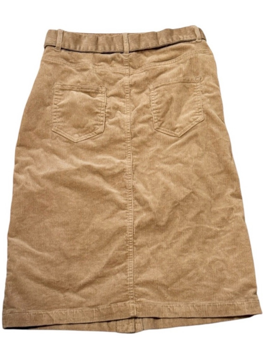Tan Corduroy Button-Front Midi Skirt with Tie Waist - Picture 3 of 8